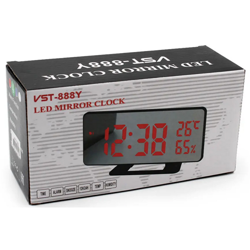 Зеркальные LED часы с будильником и термометром VST-888Y Чёрные зеленная подсветка