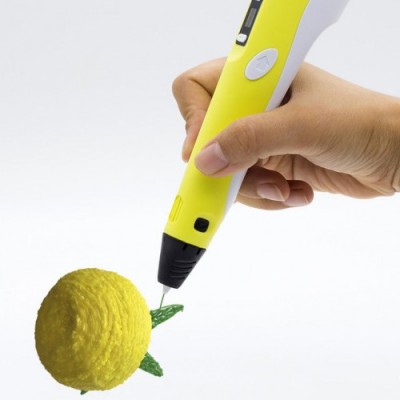 3D ручка для рисования с экраном 3д Ручка Pen3 MyRiwell с LCD дисплеем + трафарет Жёлтая