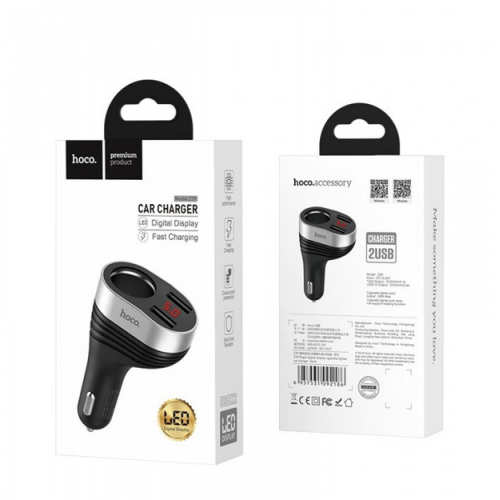 Автомобильное зарядное устройство HOCO Z29 Regal с цифровым дисплеем 2 USB