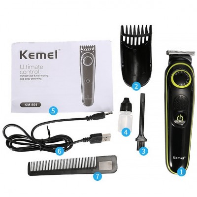 Машинка для стрижки волос и бороды аккумуляторная беспроводная Kemei KM-691
