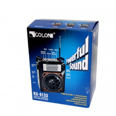 Радиоприемник Golon RX-9133 USB microSD с фонариком Чёрный с синим