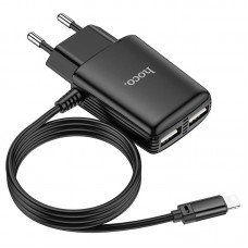 Зарядное устройство HOCO C82A Real power два USB порта Lightning со встроенным кабелем Чёрный