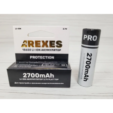 Литий-ионный аккумулятор Arexes 18650 Li-Ion 2700 mAh, 3.7V для приборов с высоким энергопотреблением защита Чёрный