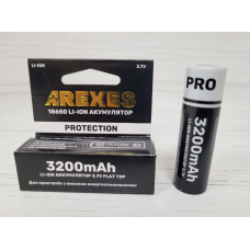 Литий-ионный аккумулятор Arexes 18650 Li-Ion 3200 mAh, 3.7V для приборов с высоким энергопотреблением защита Чёрный