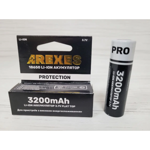 Литий-ионный аккумулятор Arexes 18650 Li-Ion 3200 mAh, 3.7V защита Чёрный