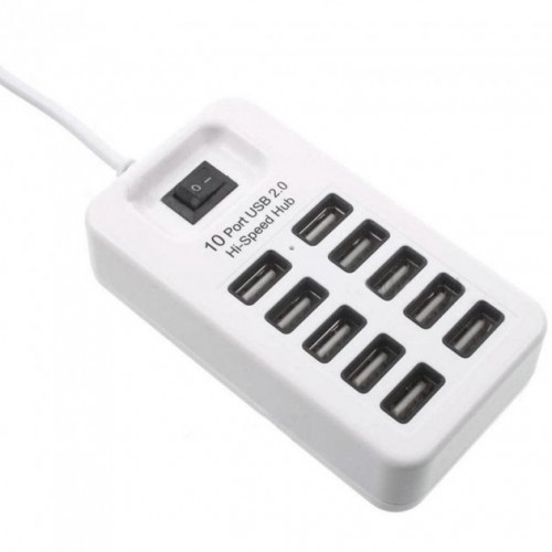 USB Хаб на 10 портов USB 2.0 HUB P-1603 Белый