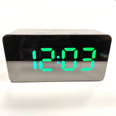 Зеркальные LED часы с будильником и термометром DS-3658L Белые (зеленная подсветка) 