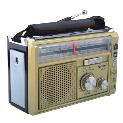 Радиоприёмник колонка с радио FM USB MicroSD и фонариком Golon RX-382 на аккумуляторе Золотой