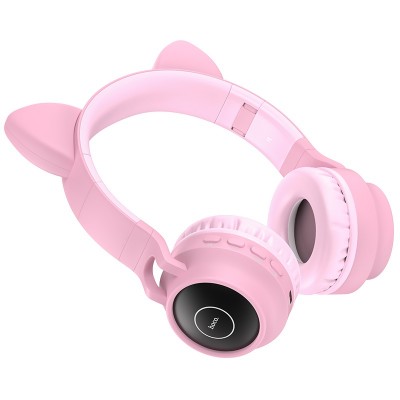 Наушники Hoco W27 Cat Ear Bluetooth с кошачьими ушками и LED подсветкой Розовый