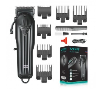 Профессиональная машинка для стрижки беспроводная аккумуляторная LED-дисплей VGR V-282 Черная + 6 насадок