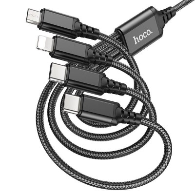 Кабель для зарядки телефонов HOCO X76 4 в 1 USB to Type-C+Type-C+Lightning+MicroUSB 2A Чёрный