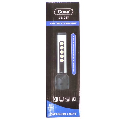 Ручной светодиодный аккумуляторный фонарь лампа с боковым светом COBA CB-C67 USB