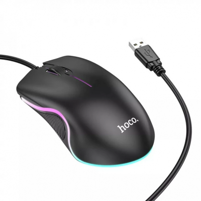 Игровая компьютерная мышь проводная HOCO GM19 Enjoy RGB подсветка Чёрная