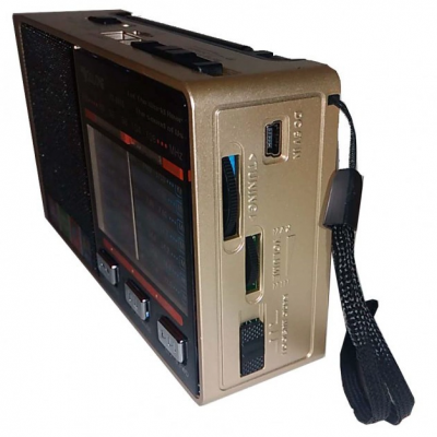 Радиоприёмник колонка с радио и фонариком FM USB MicroSD Golon RX-8866 на аккумуляторе Золотой