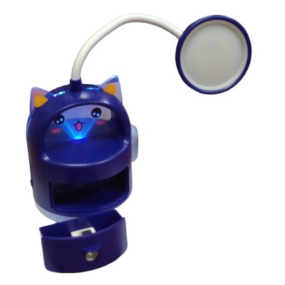 Лампа настольная аккумуляторная с точликой для карандашей и ночником Q307 котик Синий