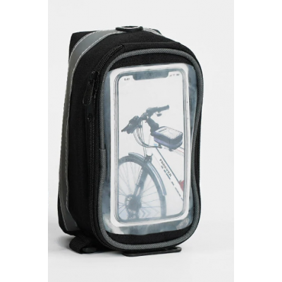Сумка велосипедная F 32217 1 основное отделение, прозрачный карман под смартфон, на липучках, светоотражающие вставки