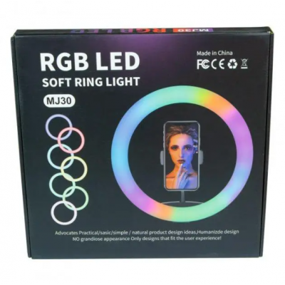 Кольцевая LED RGB лампа 30 см MJ30 с держателем для телефона селфи кольцо для блогера СО ШТАТИВОМ