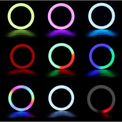 Кольцевая LED RGB лампа 33 см 20W 3D-33 с держателем для телефона селфи кольцо для блогера прозрачная