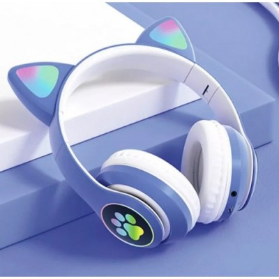 Беспроводные наушники с кошачьими ушками и RGB подсветкой Cat YR-28 Синие