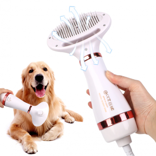 Фен расческа для шерсти собак и кошек Pet Grooming Dryer WN 10 2в1 массажер щетка для груминга животных Белая с золотым