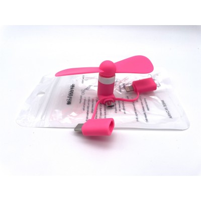 Мини вентилятор для телефона micro USB / Lightning / Type C Розовый