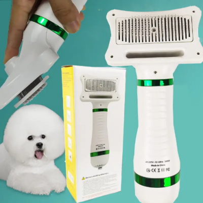 Фен расческа для шерсти собак и кошек Pet Grooming Dryer WN 10 2в1 массажер щетка для груминга животных Белая с зелёным