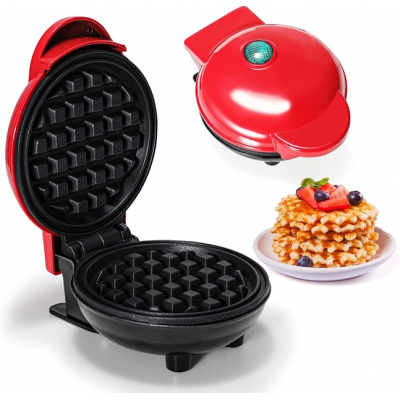 Электрическая мини вафельница Waffle Maker с антипригарным покрытием Красная