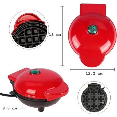 Электрическая мини вафельница Waffle Maker с антипригарным покрытием Красная