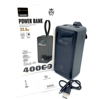 Внешний аккумулятор Power bank LENYES PX421D PD22,5W 40000mAh батарея зарядка Чёрный