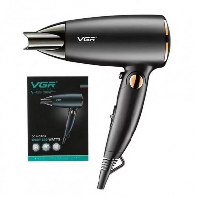 Фен для волос электрический дорожный складной портативный VGR V-439 Черный
