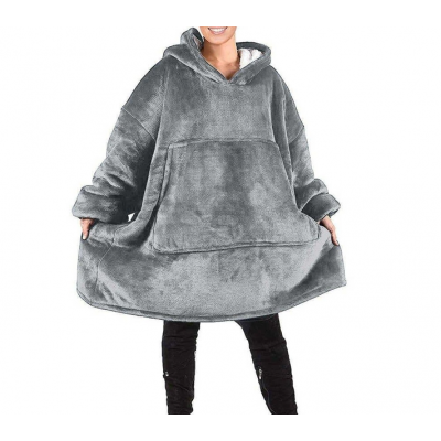 Толстовка-плед с капюшоном Huggle Hoodie Ultra Plush Blanket | Плюшевая кофта | Плед с рукавами Oversize СЕРЫЙ