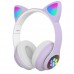 Беспроводные Bluetooth наушники с светящимися кошачьими LED ушками  JST-28 micro SD, AUX Фиолетовые