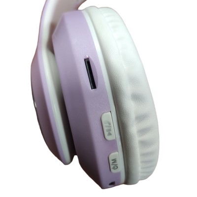 Беспроводные Bluetooth наушники с светящимися кошачьими LED ушками  JST-28 micro SD, AUX Фиолетовые