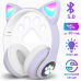 Беспроводные Bluetooth наушники с светящимися кошачьими LED ушками  STN-28 micro SD, AUX Фиолетовые