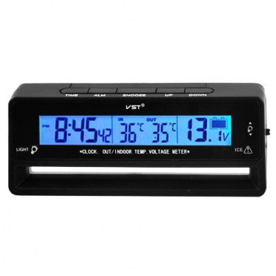 Автомобильные часы с термометром и вольтметром VST-7010V Синяя подсветка