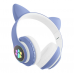 Беспроводные Bluetooth наушники с светящимися кошачьими LED ушками  STN-28 micro SD, AUX Синие