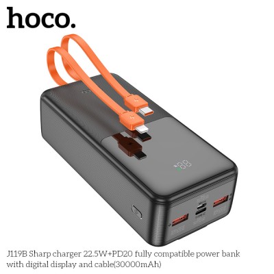 Внешний аккумулятор Power bank HOCO J119B 30000mAh PD22,5W+быстрая зарядка батарея зарядка Чёрный