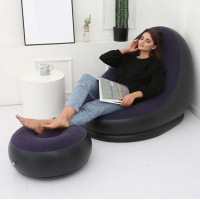Надувне крісло диван 2в1 з пуфиком для ніг A-Sofa до 120 кг з насосом Чорний з фіолетовим
