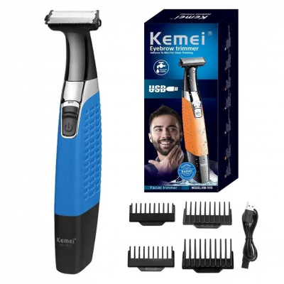 Триммер универсальный для стрижки волос бороды и усов Kemei KM-1910 + 4 насадки от USB Синий