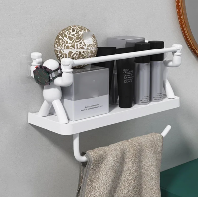 Креативная настенная полка с вешалкой для полотенец органайзер для ванной комнаты с самоклеящейся фиксацией Белая