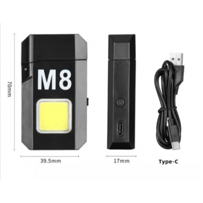 Электроимпульсная спиральная зажигалка M8 с фонариком 3W, зарядкой от USB