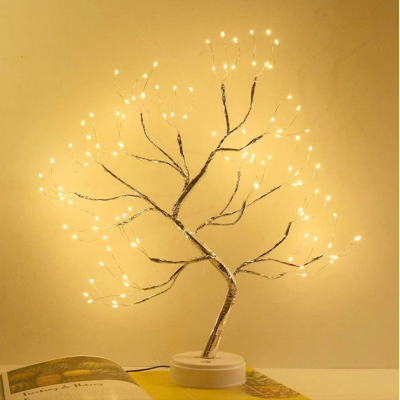 LED Светильник ночник дерево бонсай серебристого цвета с теплым светом USB + 3AA