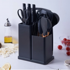 Силиконовый кухонный набор принадлежностей с деревянной ручкой Kitchenware Set 19 предметов Черный