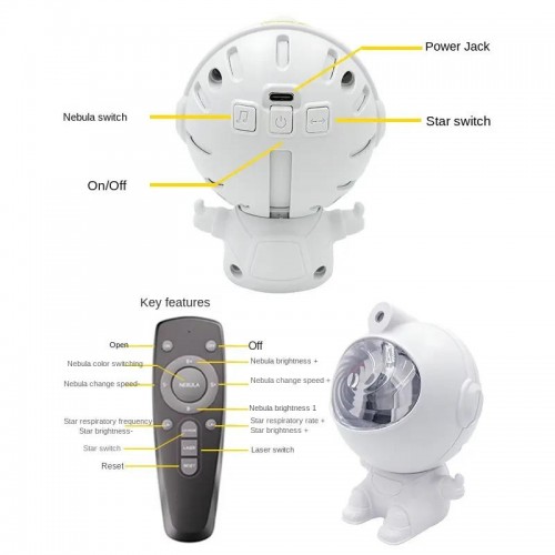 Ночник проектор звездного неба Астронавт маленький 12,5 см с пультом