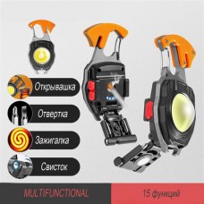 Фонарь MULTIFUNCTIONAL W5147-COB(white+yellow+red), multitool, Li-Ion аккум., магнит, карабин, отвертка, зажигалка