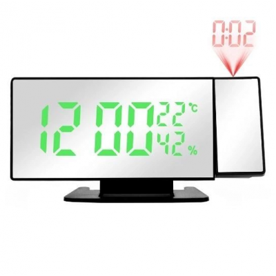 Светящиеся зеркальные часы с проектором времени на стену или потолок , и термометром VST 896S Черные зеленная подсветка