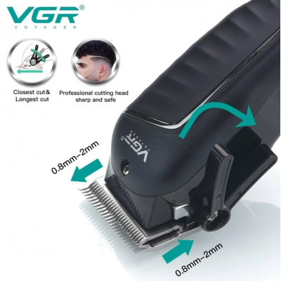 Профессиональная машинка для стрижки беспроводная аккумуляторная LED-дисплей VGR V-683 Черная + 4 насадки