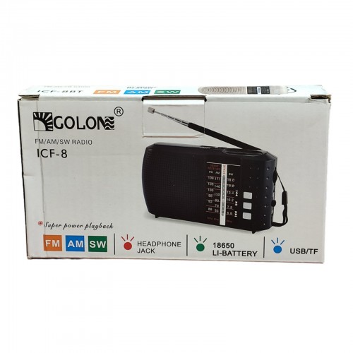 Радиоприёмник FM USB MicroSD Golon ICF-8BT на аккумуляторе 18650 с Bluetooth Черный