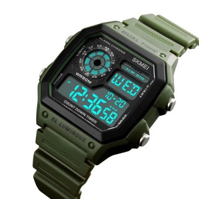 Мужские спортивные электронные часы Skmei 1299AG Темно-зелёные