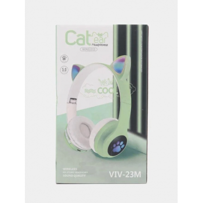 Беспроводные наушники с кошачьими ушками и RGB подсветкой Cat VIV-23M Салатовые